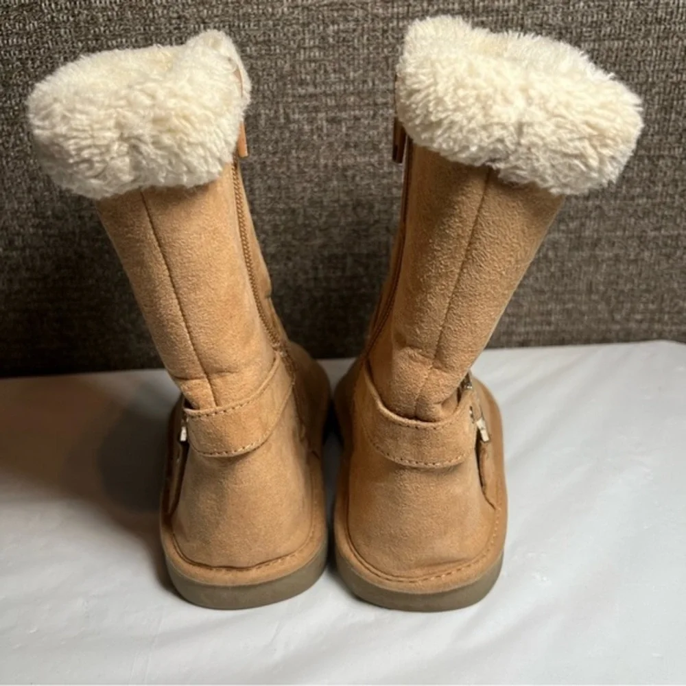 Michael Kors Brownie T Tan Side‎ Zip Boots Girls Size 7 Faux Fur Winter Preppy